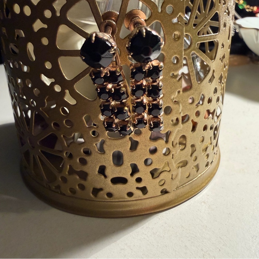 Vintage Black Rhinestone and Gold Tone Screwback Earrings